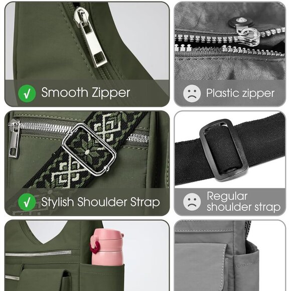 KALIDI Nylon Crossbody Bags for Women Trendy Cross Body Purse with Multiple Pock - Picture 3 of 6